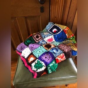 1970s Hand Crocheted Granny Square Blanket